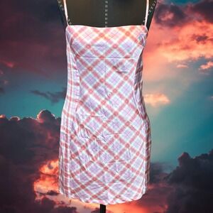 Princess Polly Pink Plaid Slip Mini Dress Spaghetti Strap Square Neck
